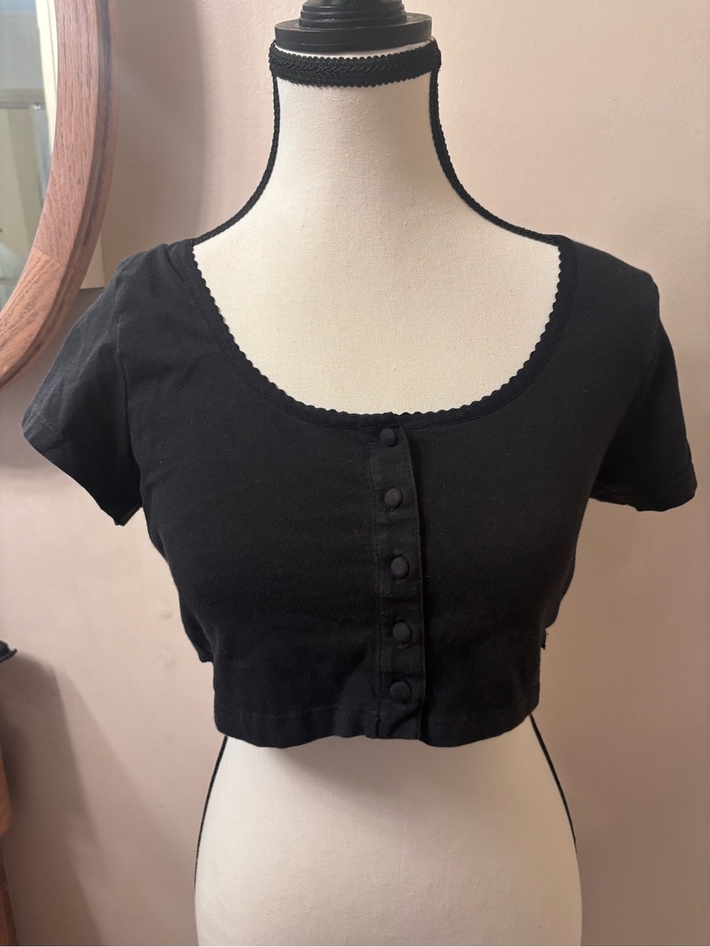 Savage X Fenty Black Cropped Button-Front Scoop Neck Top